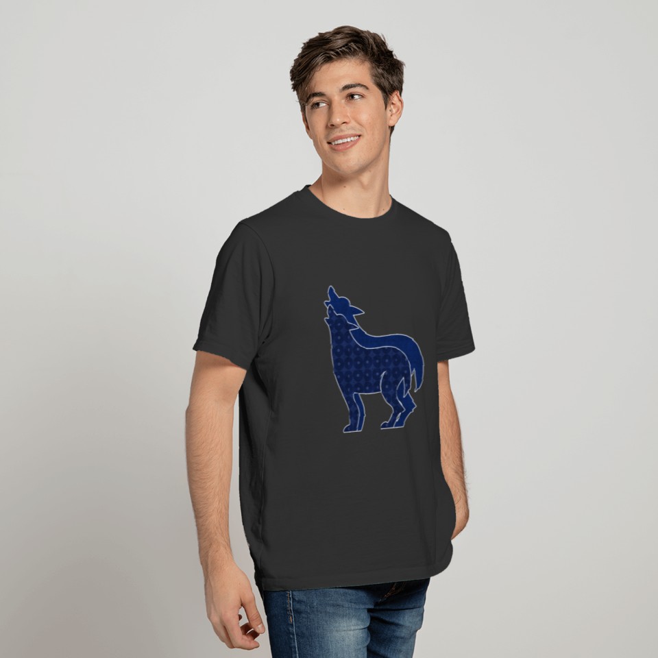 Patterned Howling Wolves in Navy Blue T-shirt
