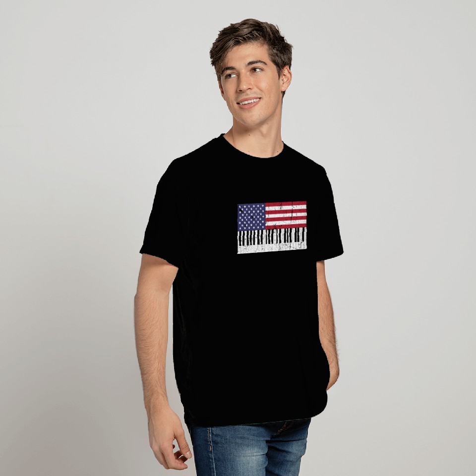 American Flag Piano design T Shirts