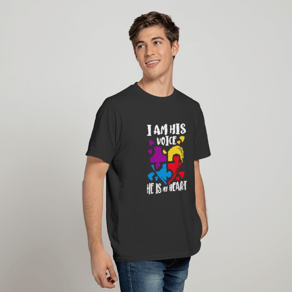 Autism Awareness I Am His Voice He Is My Heart Mom T-shirt