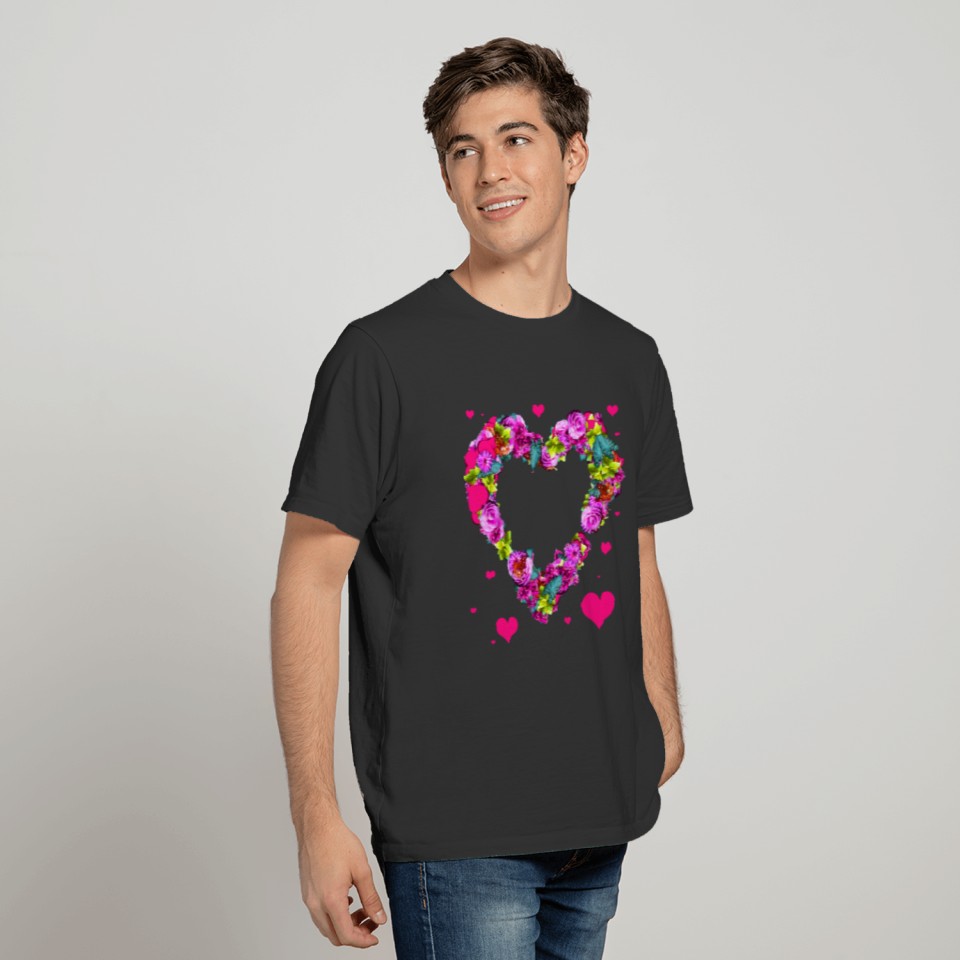 Cute Flower Themed Product Floral Heart Pattern T-shirt