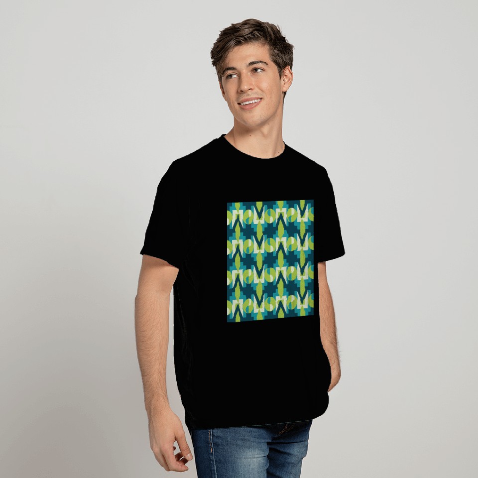 Ikat Geometric Abstract Modern Retro Pattern T Shirts