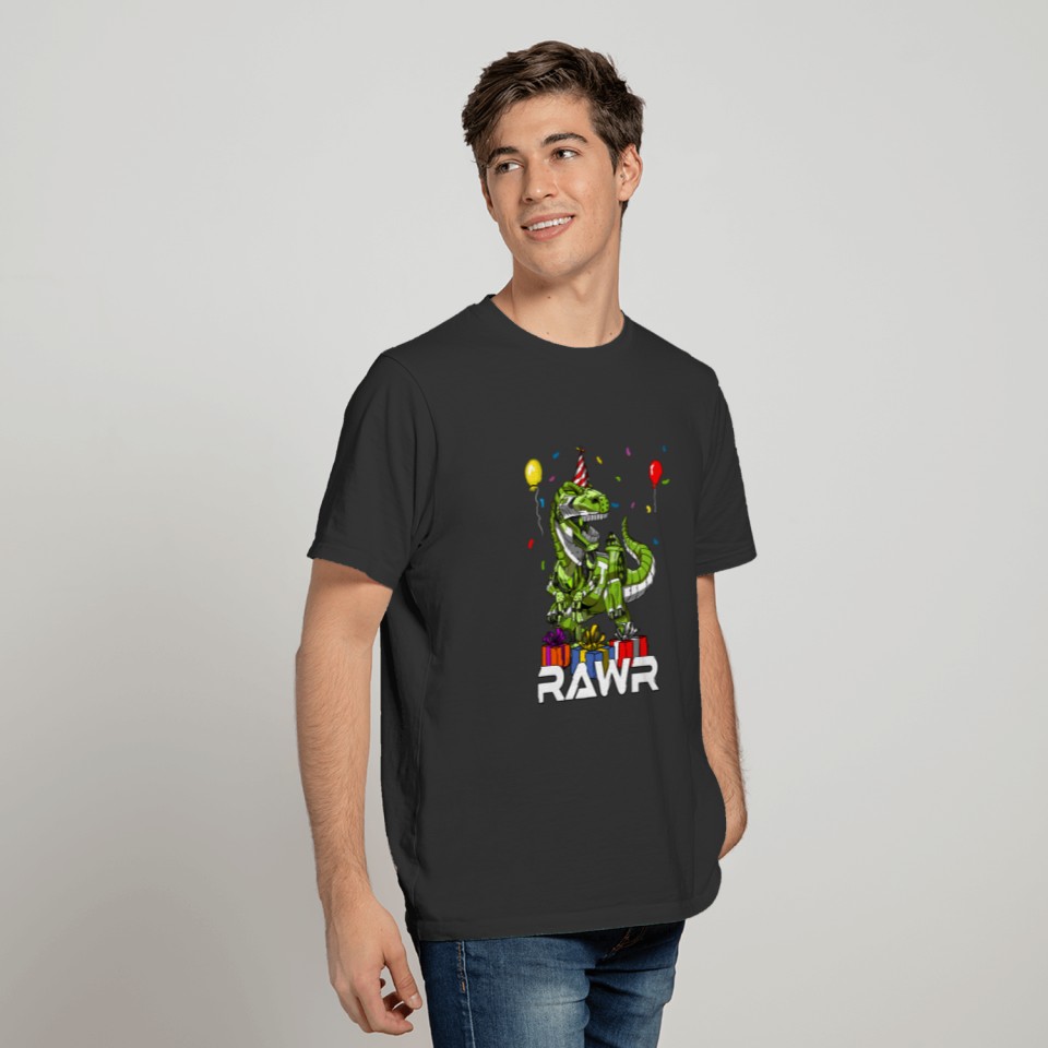 T-Rex Dinosaur Robot Birthday Boy Rawr Kids Party T Shirts