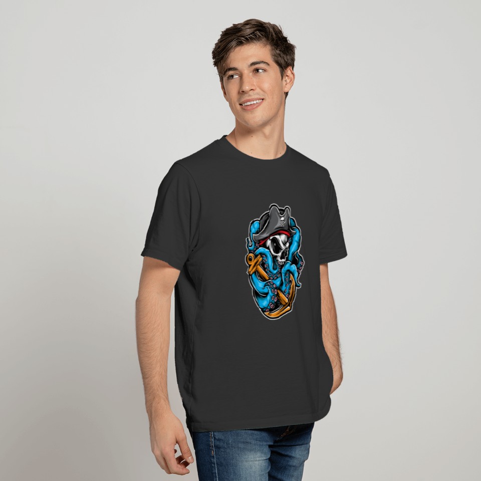 Cartoon Pirate skull octopus T-shirt