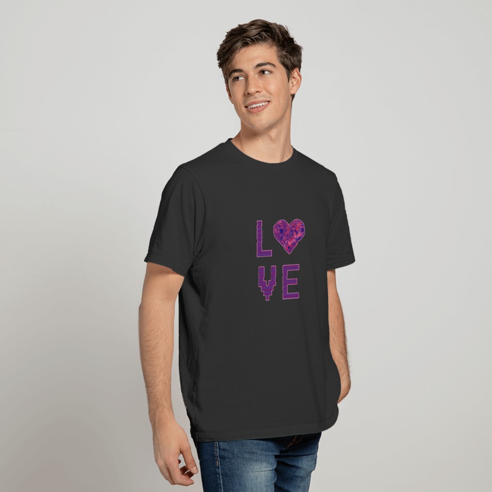 Love Heart Digital Love for nerds or pixel cpu T-shirt