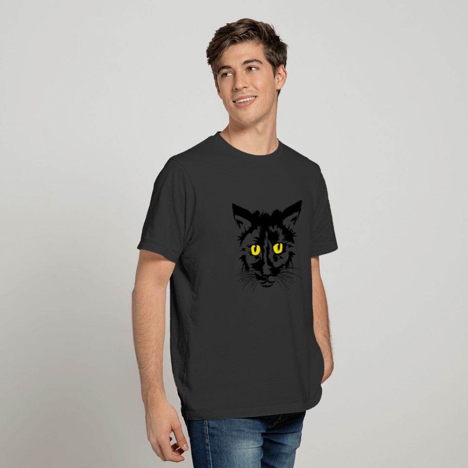 Spooky Black Halloween Cat, Creepy Yellow Eyes T Shirts