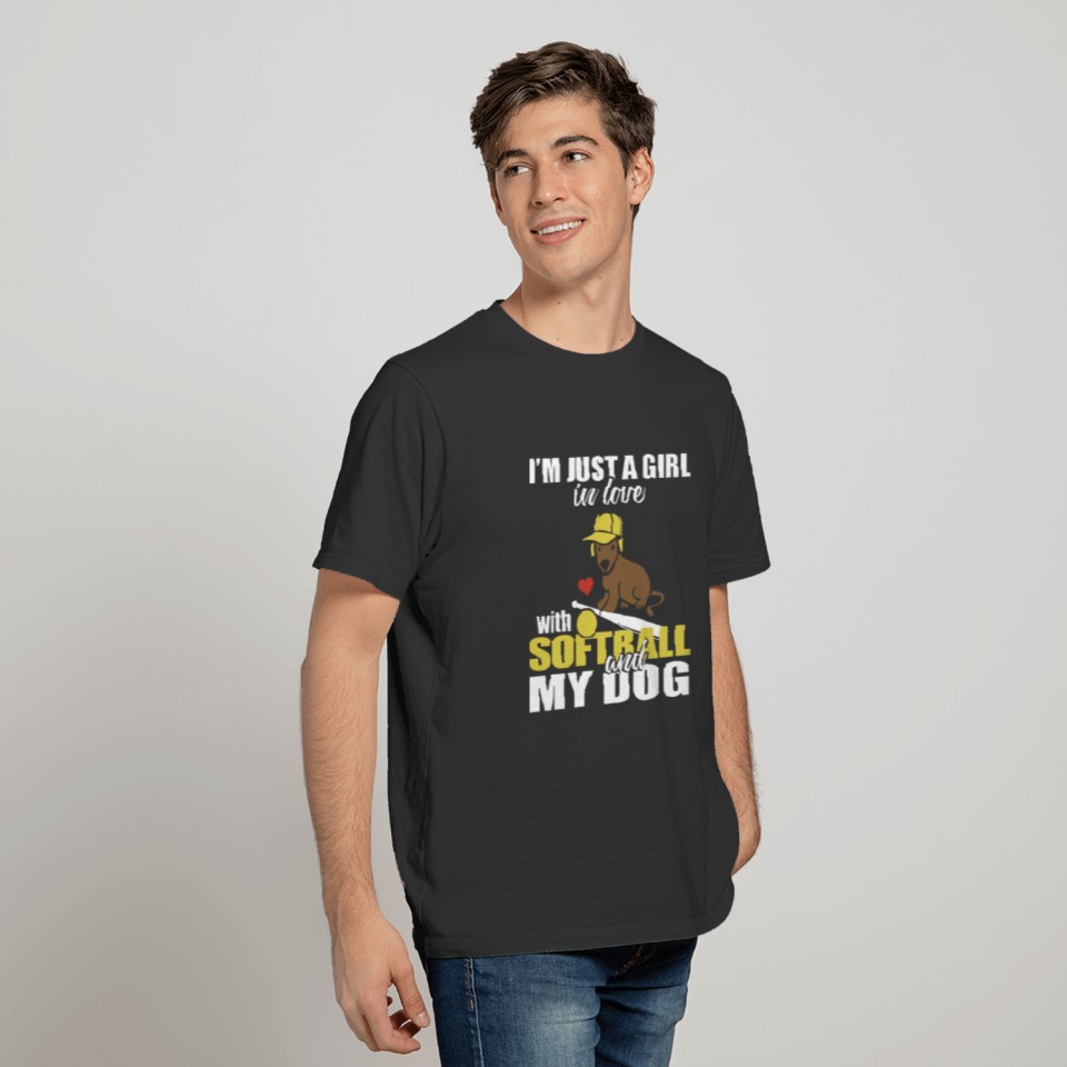 i am just a girl in love with softball and my dog T-shirt