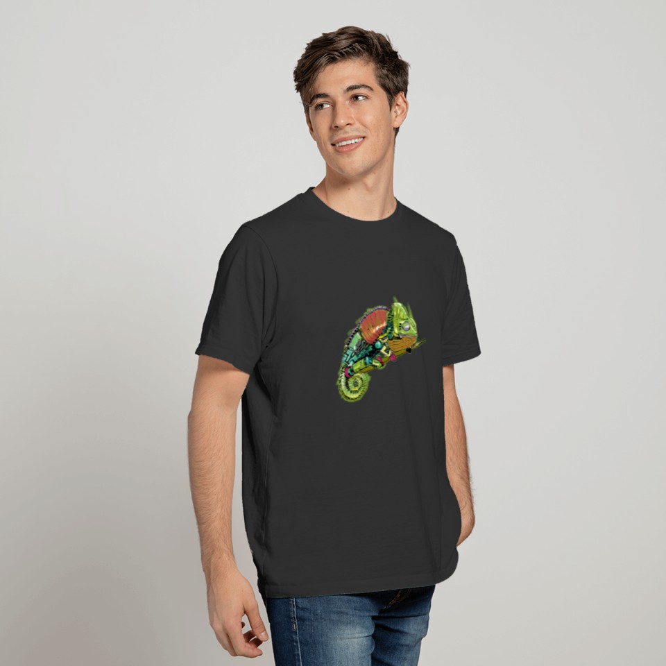 Steam Punk Mechanical Colorful Iguana Design T-shirt