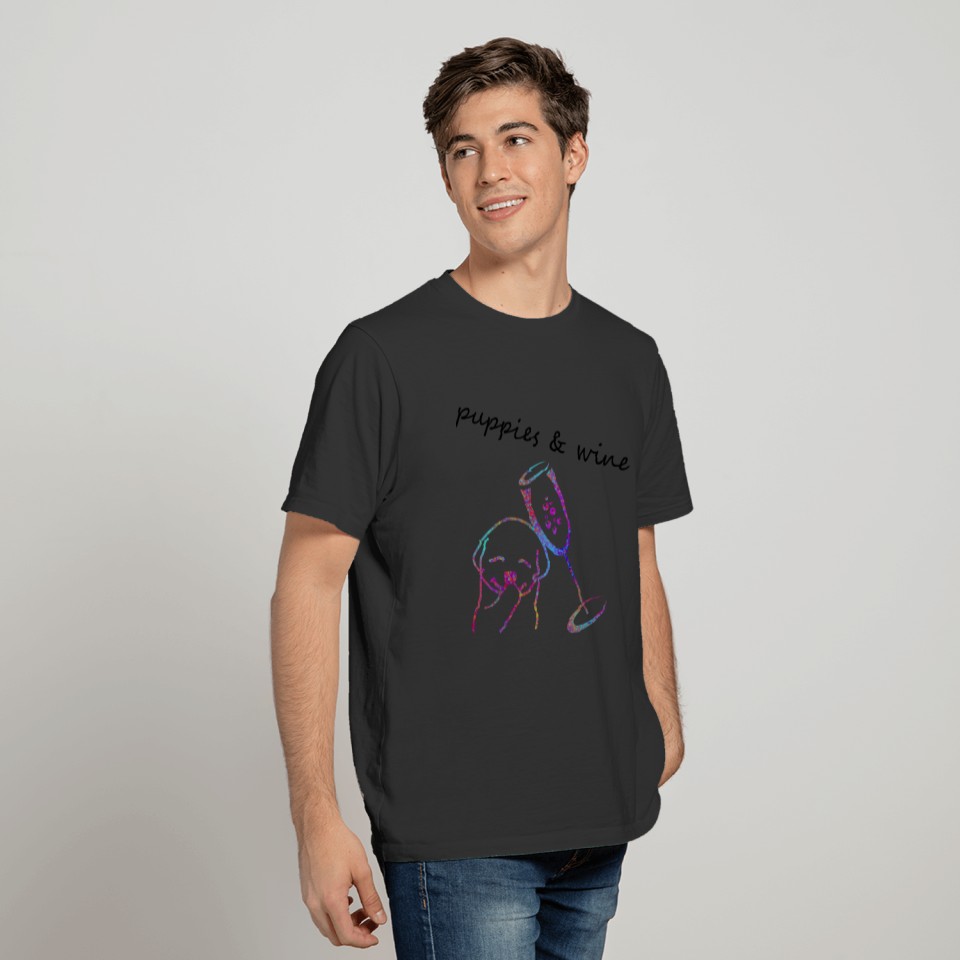 puppies and wine, cute giggling dog, wine glass T-shirt