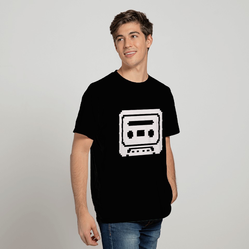 Pixelated Cassette Tape in White color. T Shirts