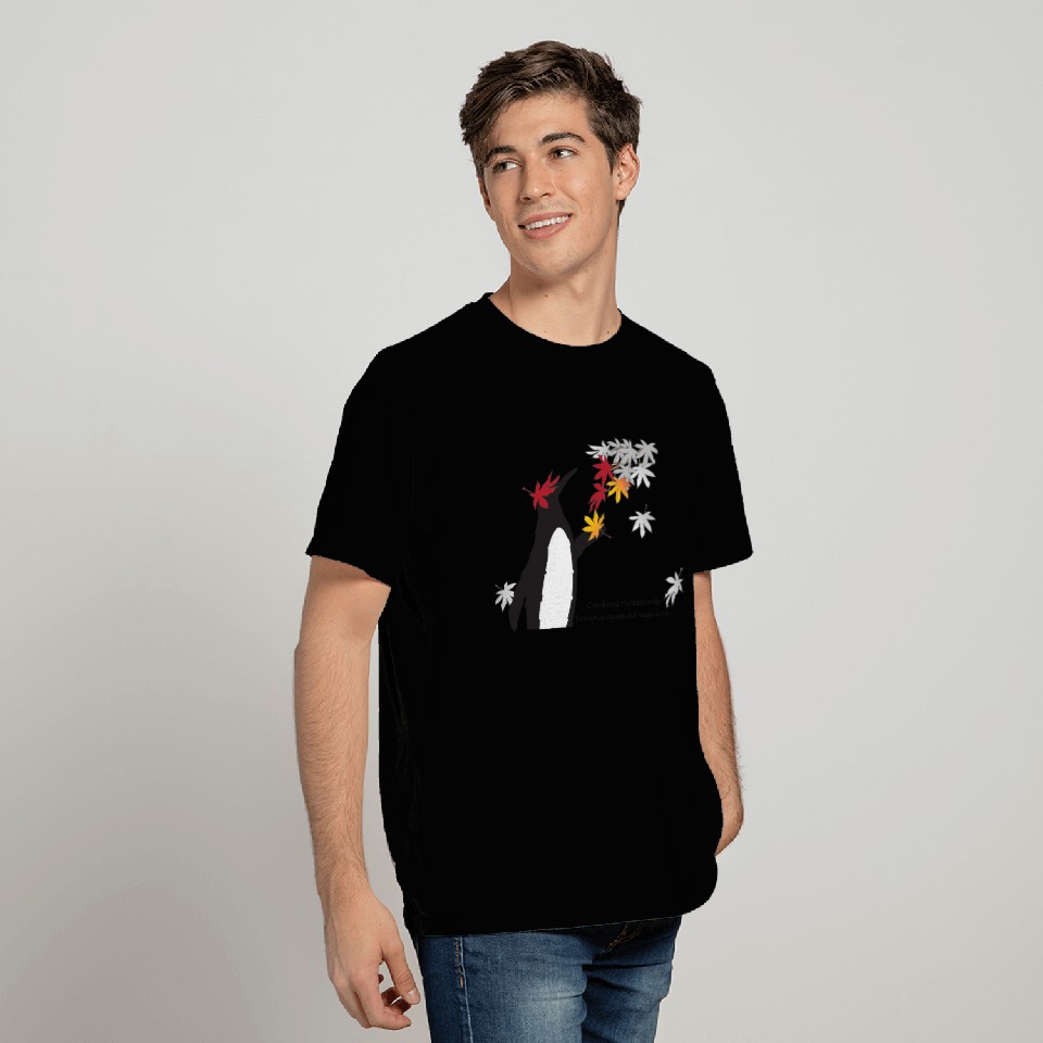 Whimsical Autumn Maple Leaves and Penguin T Shirts