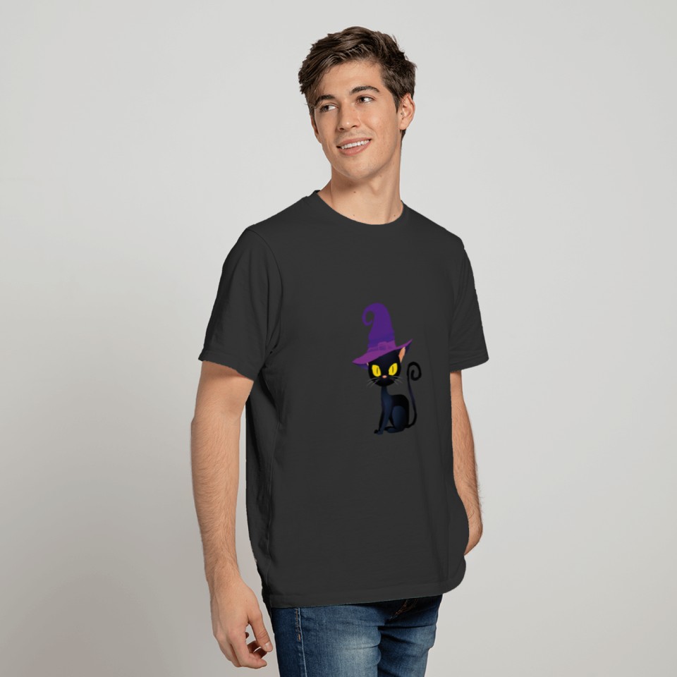 Black Cat Witch Hat T-shirt