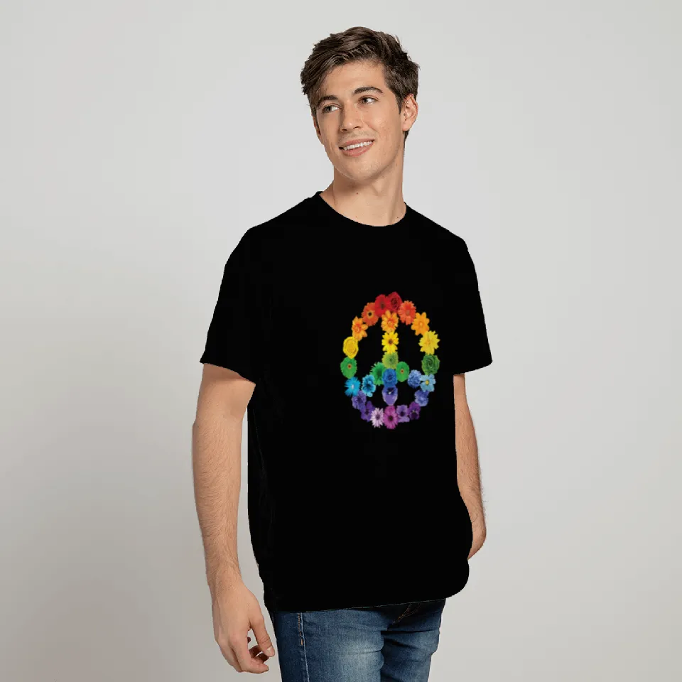 Spring Flowers Peace Sign Daisies Roses Rainbow T Shirts