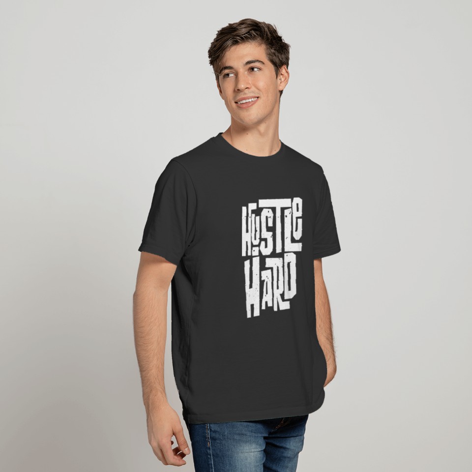 HUSTLE HARD WHITE INTERLOCK LETTERING T-shirt