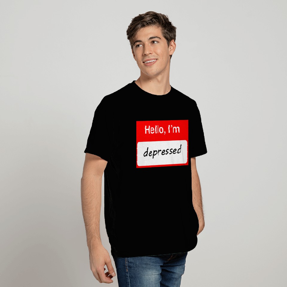 hello i'm depressed nametag T Shirts