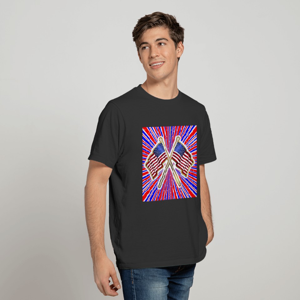 Red White And Blue Rays Background With Stars And T Shirts