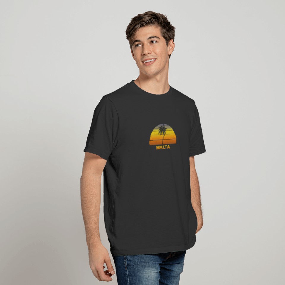 Vintage Malta Beach Palm Tree Sunset Cool Family T Shirts