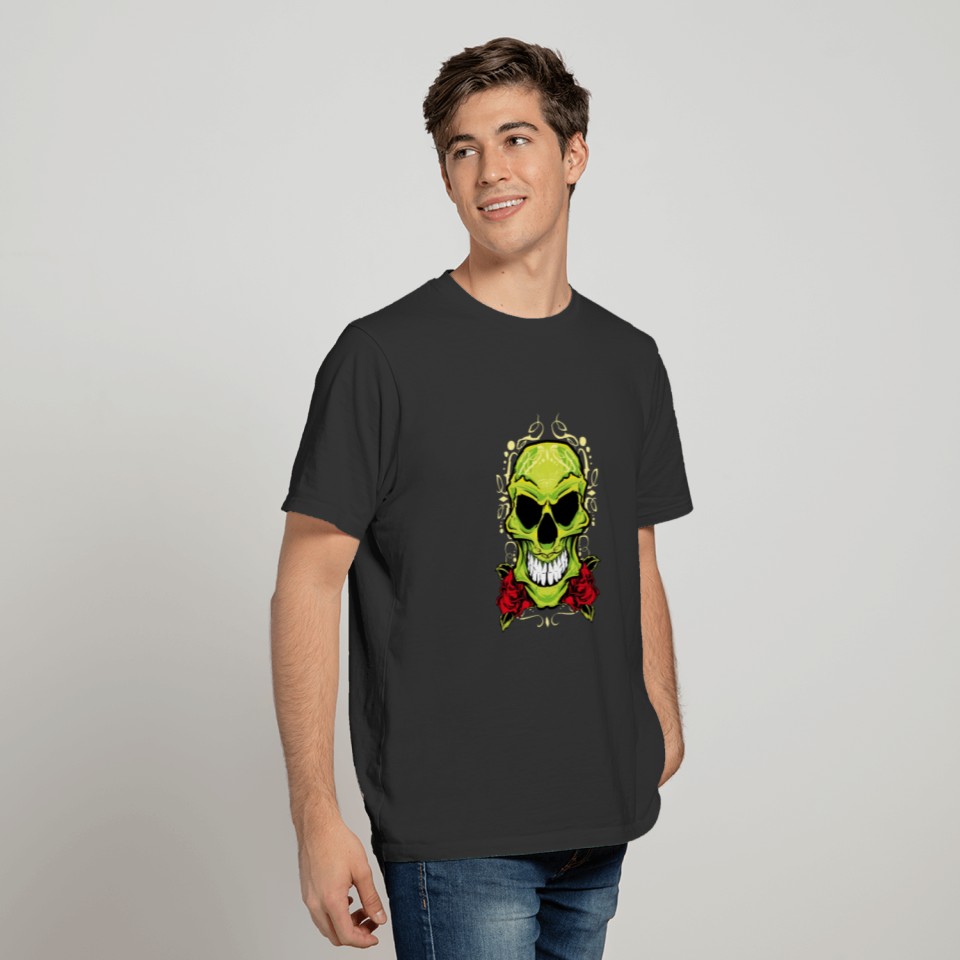 green skull white rose T Shirts