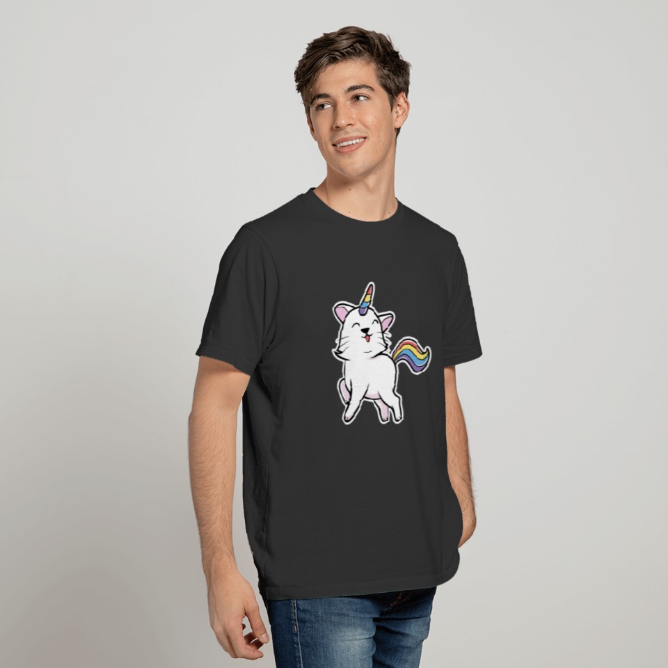 Cartoon Caticorn Cat Unicorn Illustration T-shirt