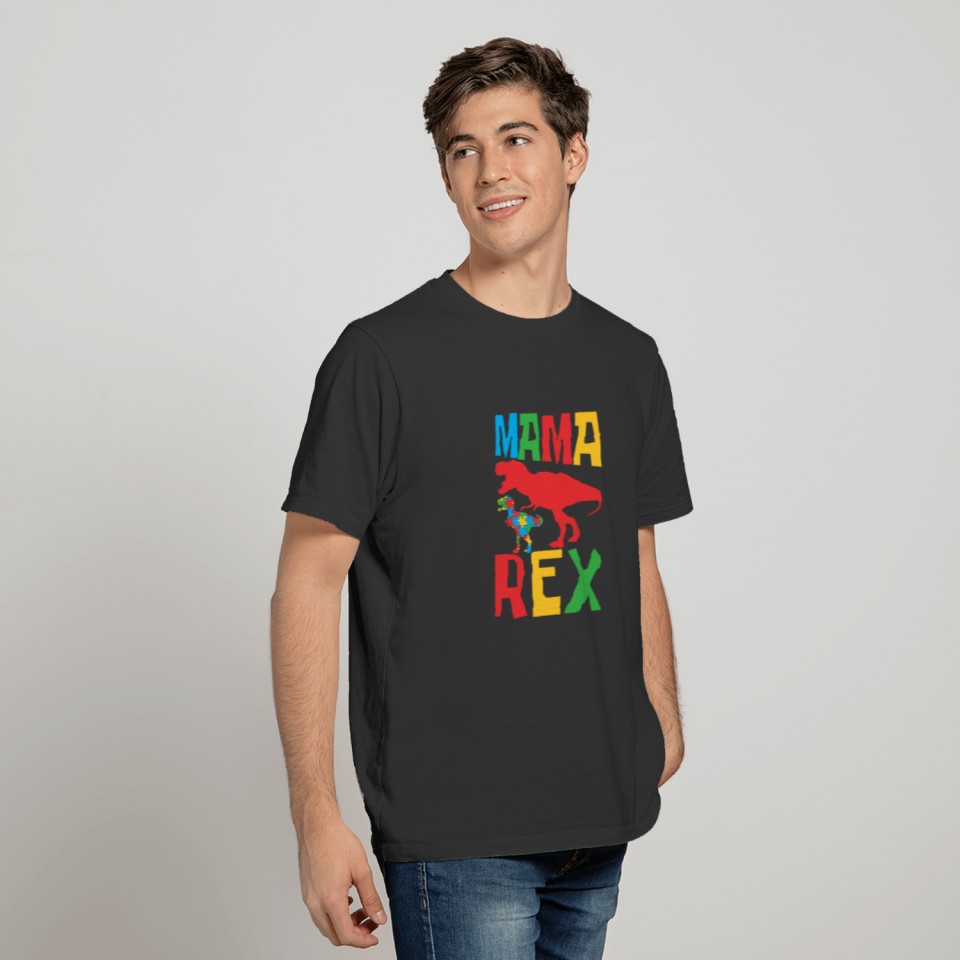 Autism Mom Mama Rex Dinosaur TRex Awareness T-shirt