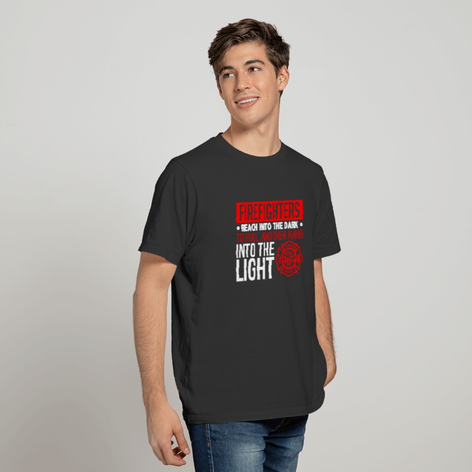 Firefighters reach into the dark T-shirt