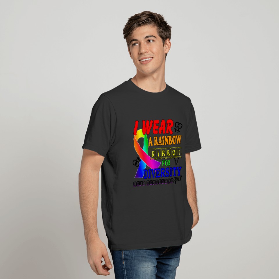 LGBT Awareness Logo with Rainbow Awareness Ribbon T-shirt