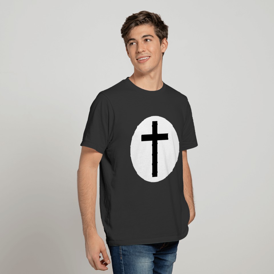 Cross Inside a White Circle T Shirts