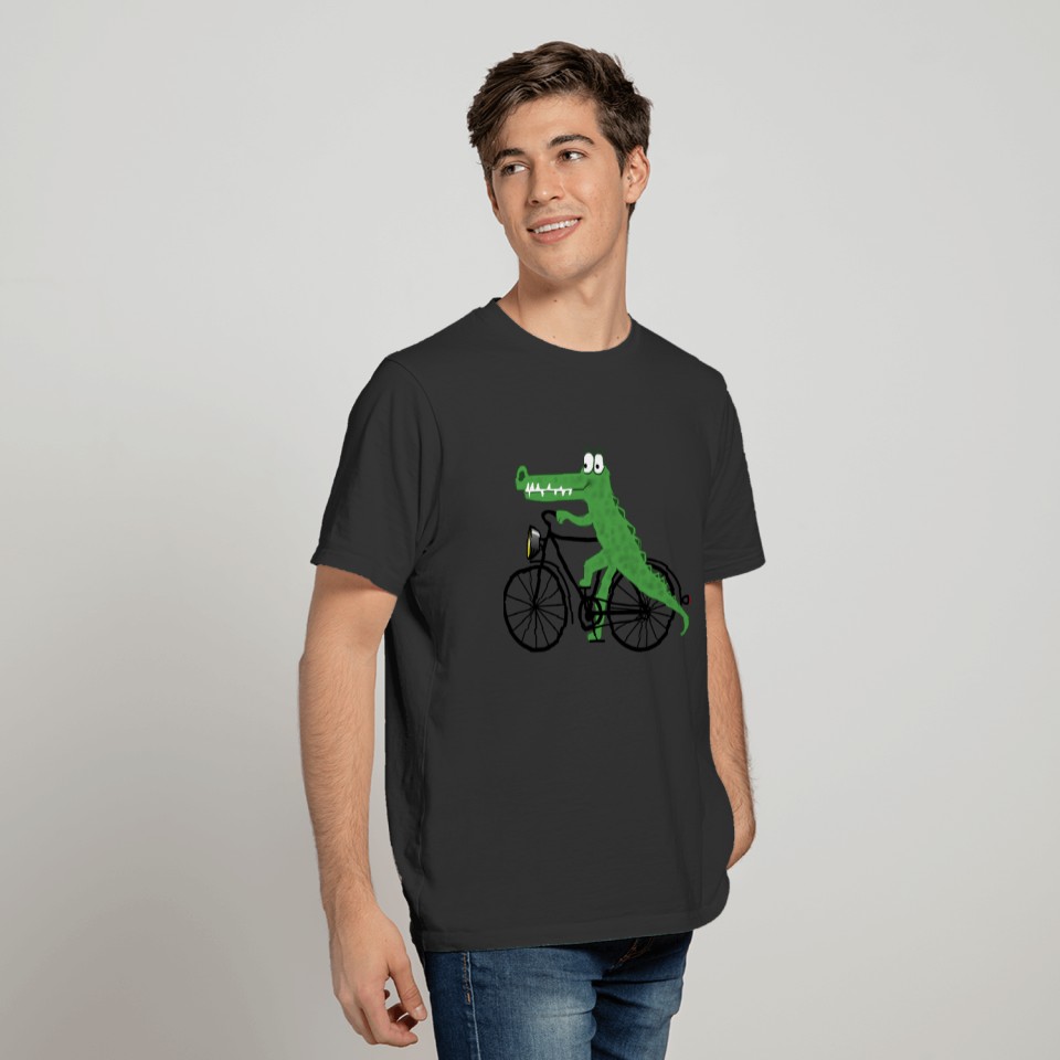 Funny Crocodile with retro Bicycle T-shirt