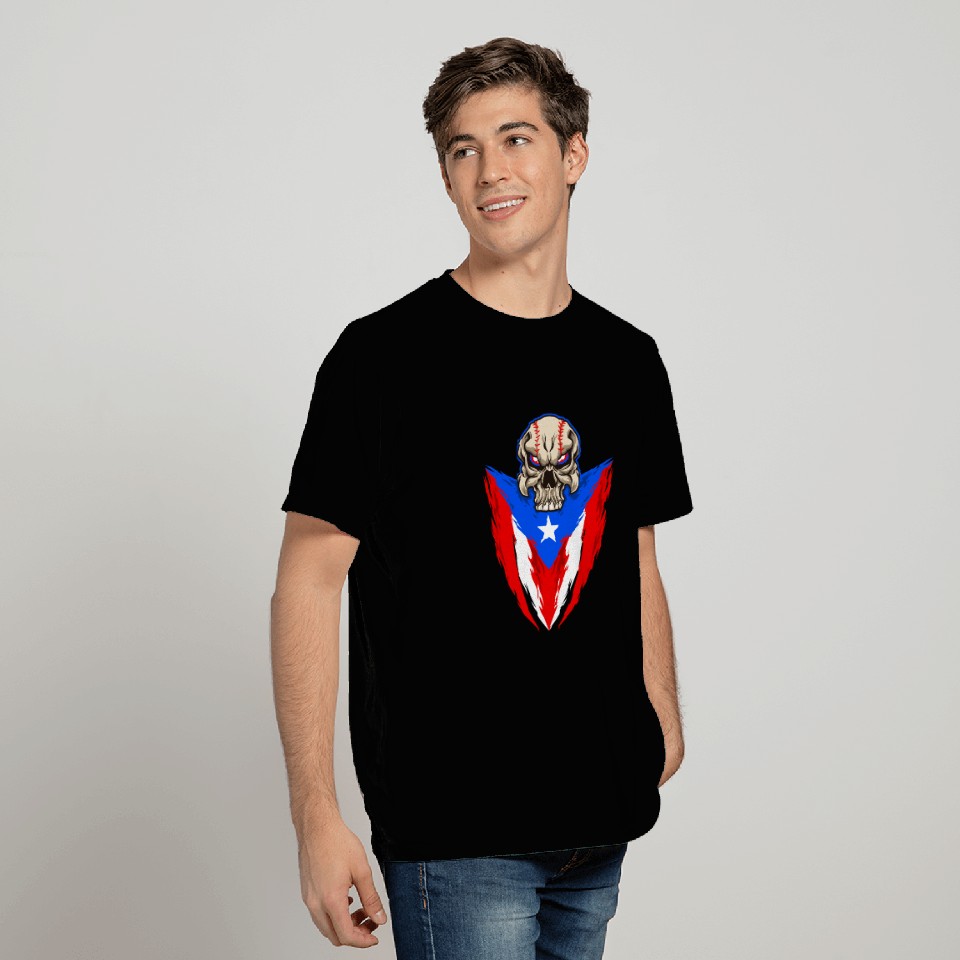 Puerto Rico Baseball Skull T Shirts