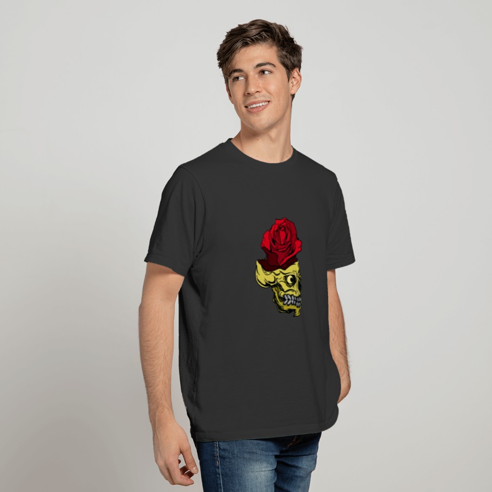 Skull Illustration With Rose on Top T-shirt