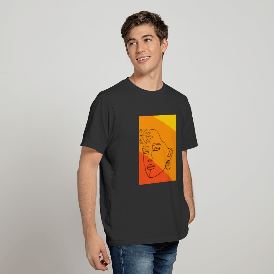 Hand drawn face and leaf. T-shirt