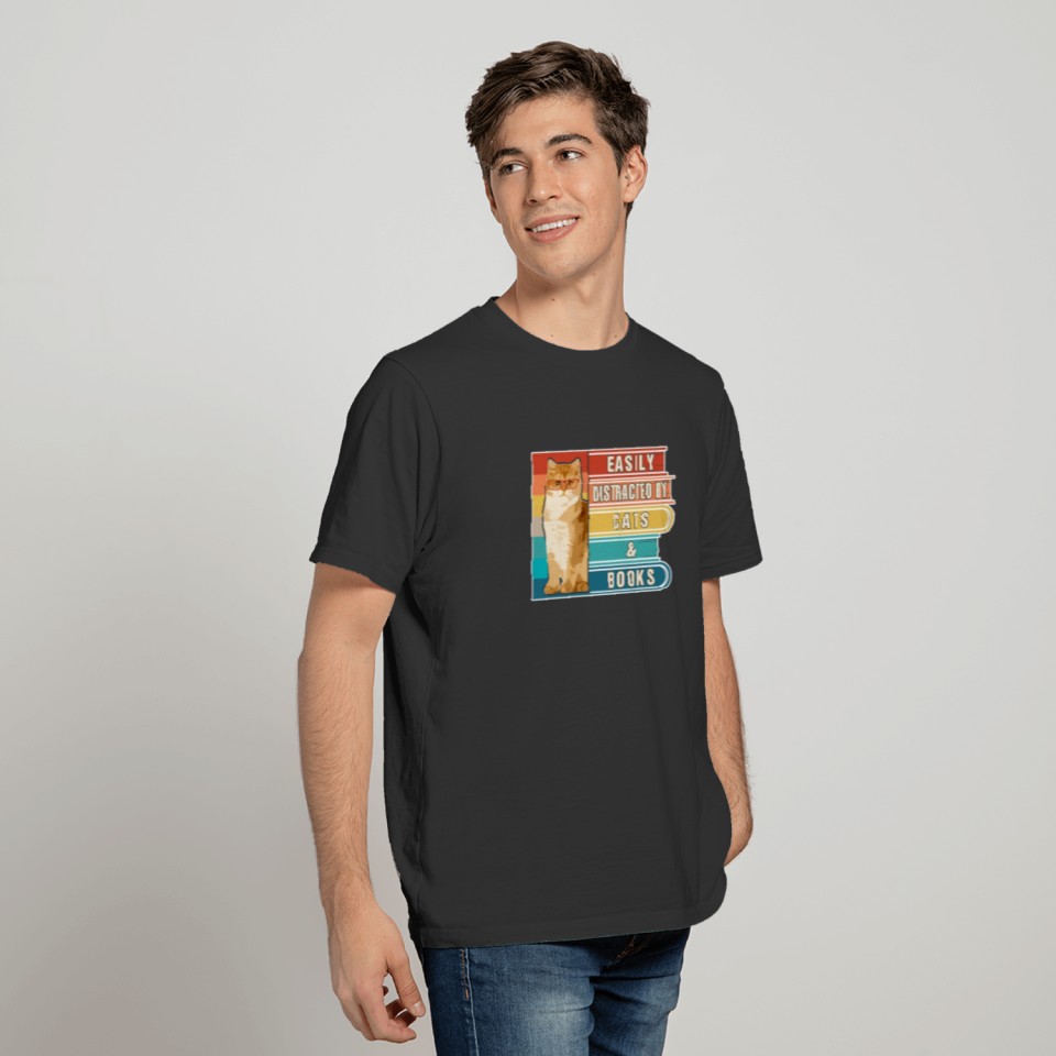 Easily Distracted by Cats and Books Book Lover & C T-shirt
