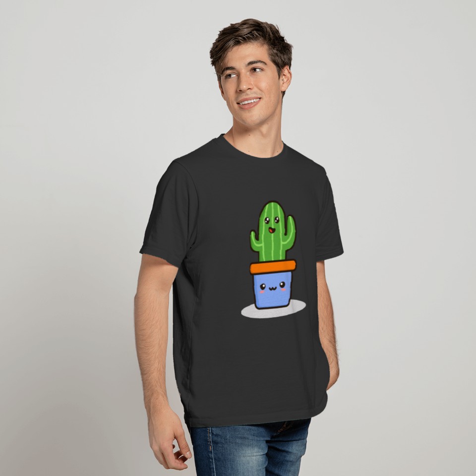 Cute cactus in blue pot T-shirt