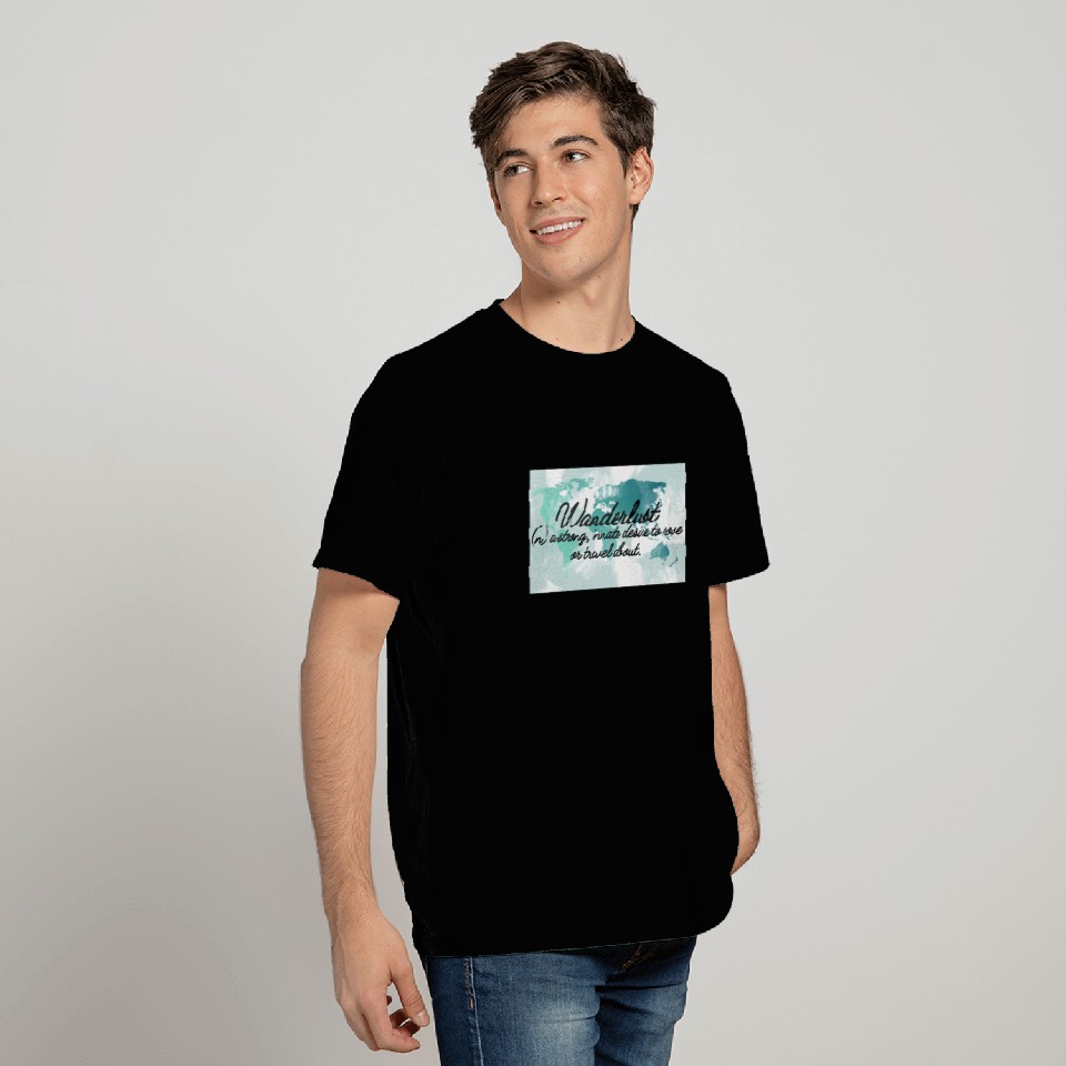 Wanderlust (n) Teal Watercolor World Map T Shirts