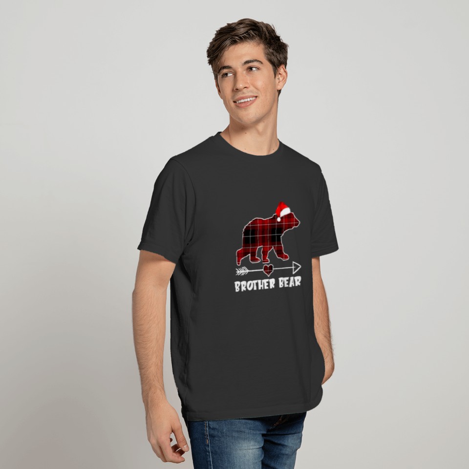 Red Plaid Buffalo Brother Bear Christmas Pajama T Shirts
