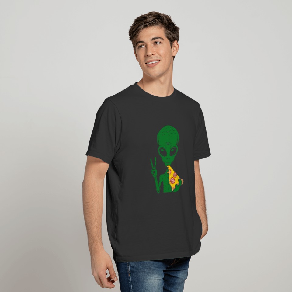 Funny Alien Eating Pizza Ufo Extraterrestrial Gift T-shirt