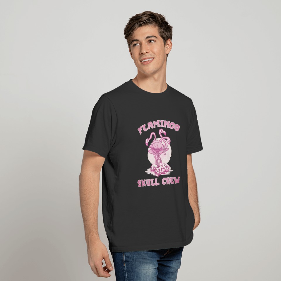 Flamingo Skull Halloween bones decay T-shirt
