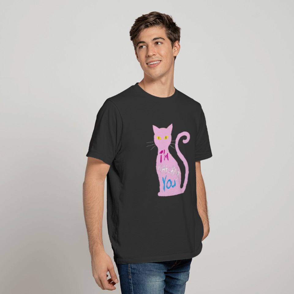 Pink voyeur cat T-shirt