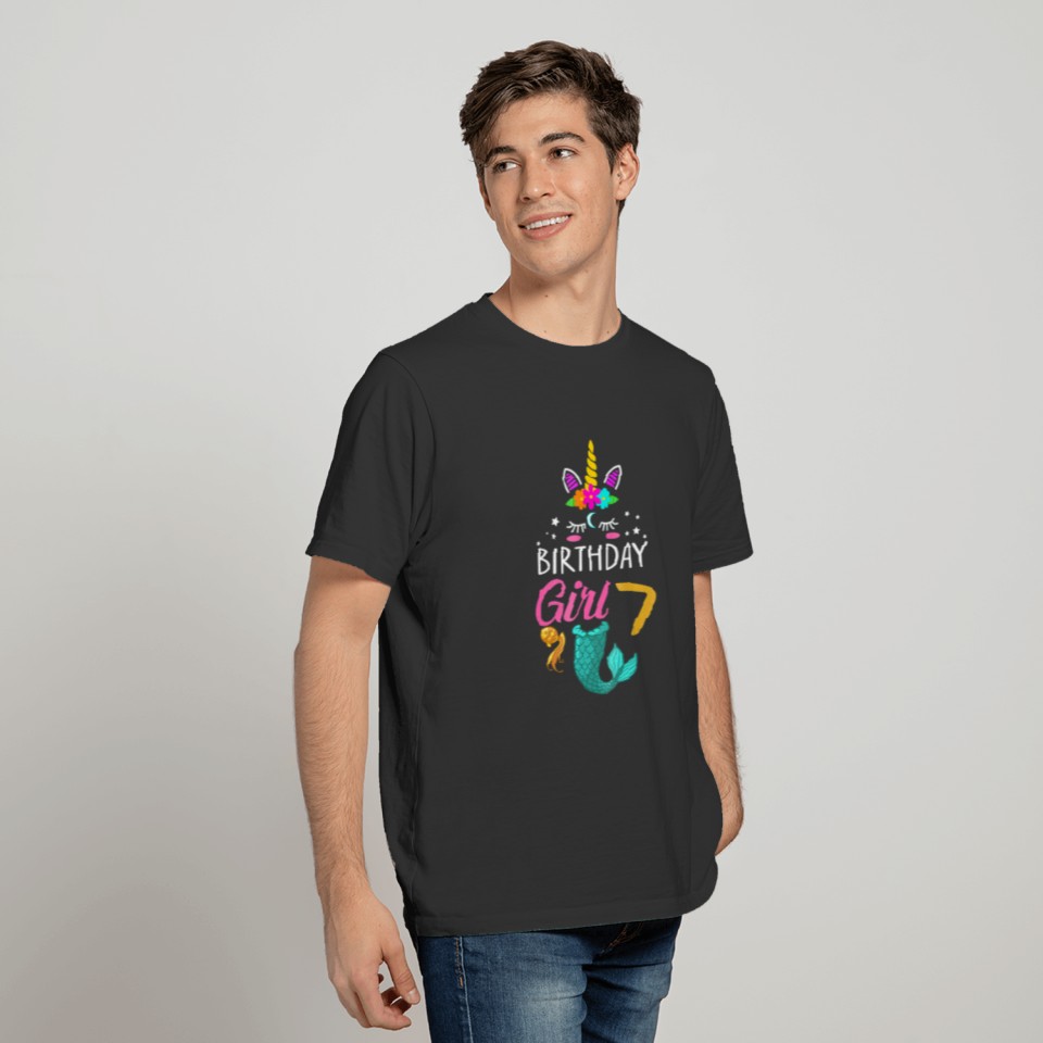 7th Birthday Girl Unicorn Shirt Mermaid Tail 7 Y T-shirt