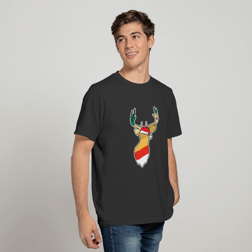 Deer Wearing Santa Hat Shadow Merry Christmas T-shirt