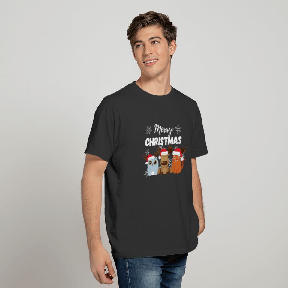 Merry Christmas With Cats And Reindeer T-shirt