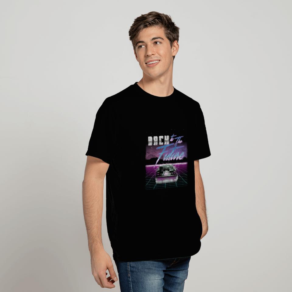 Back To The Future Delorean Neon Grid Portrait T Shirts