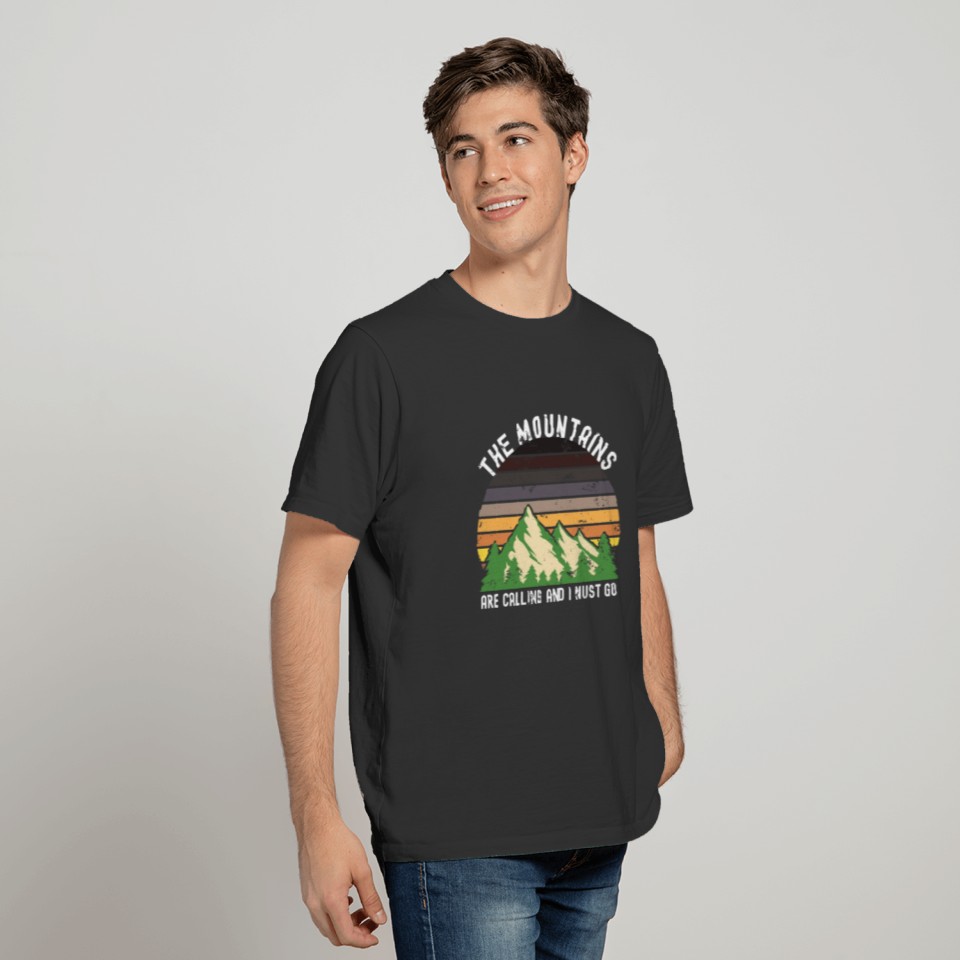 Vintage The Mountains are Calling Hiking, Camping T Shirts