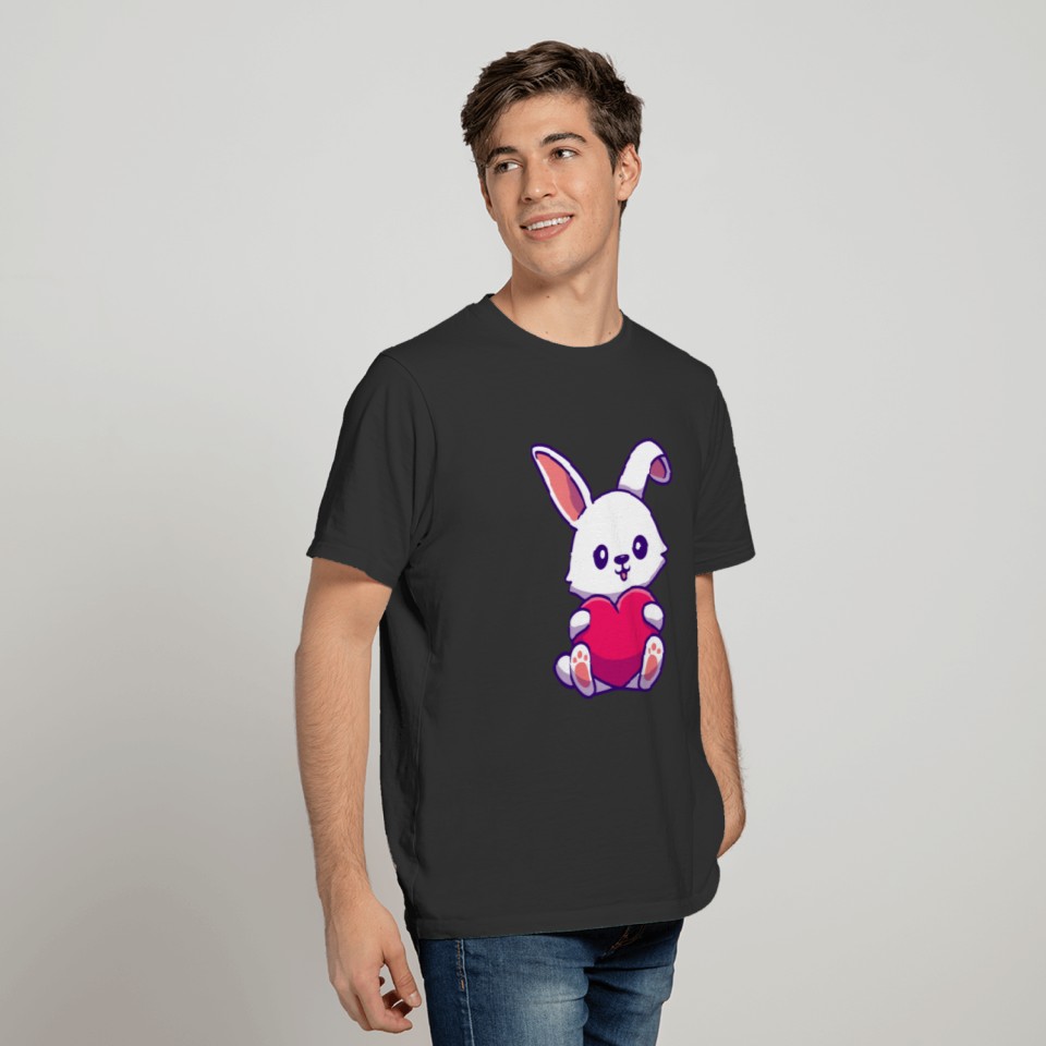 Cute bunny cartoon holding heart T Shirts