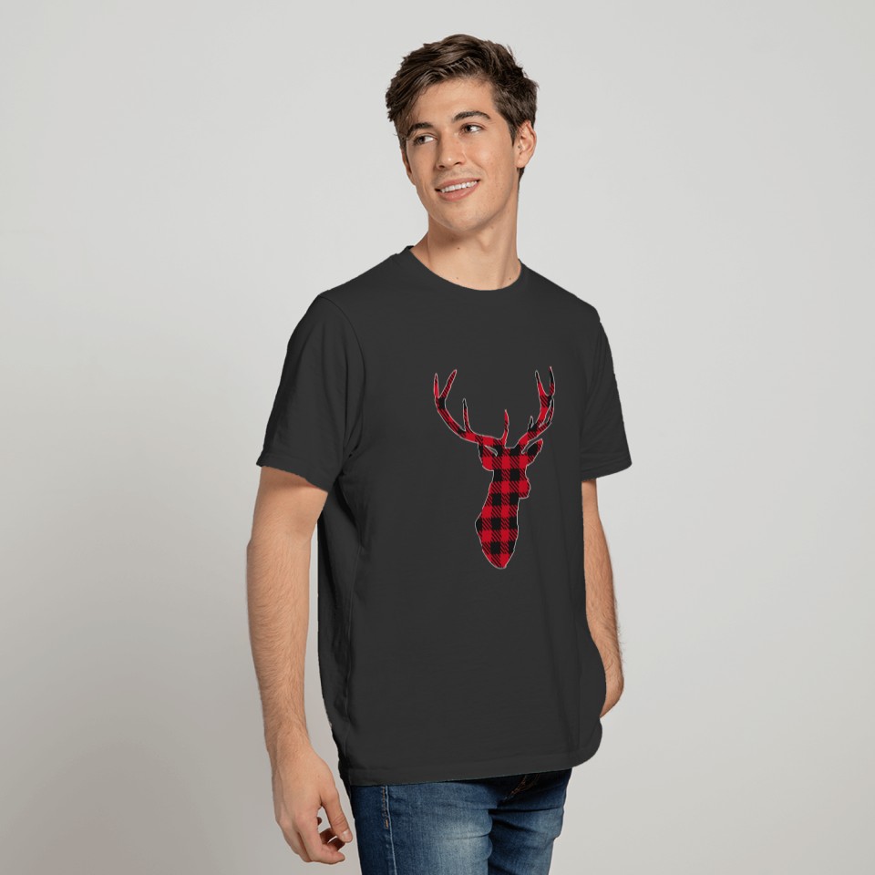 Classic Red Black Christmas Buffalo Plaid Deer T Shirts