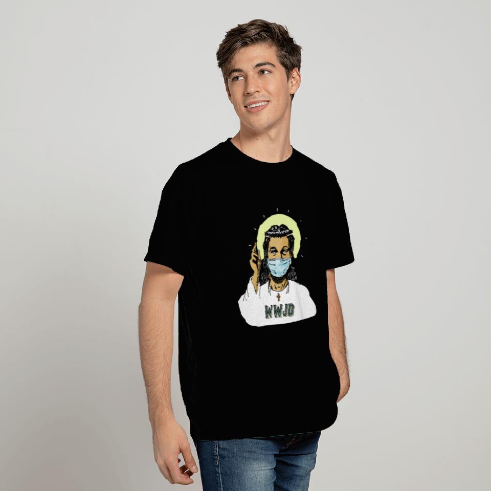 WWJD Wha Would Jesus Do (Wear A Mask) T Shirts