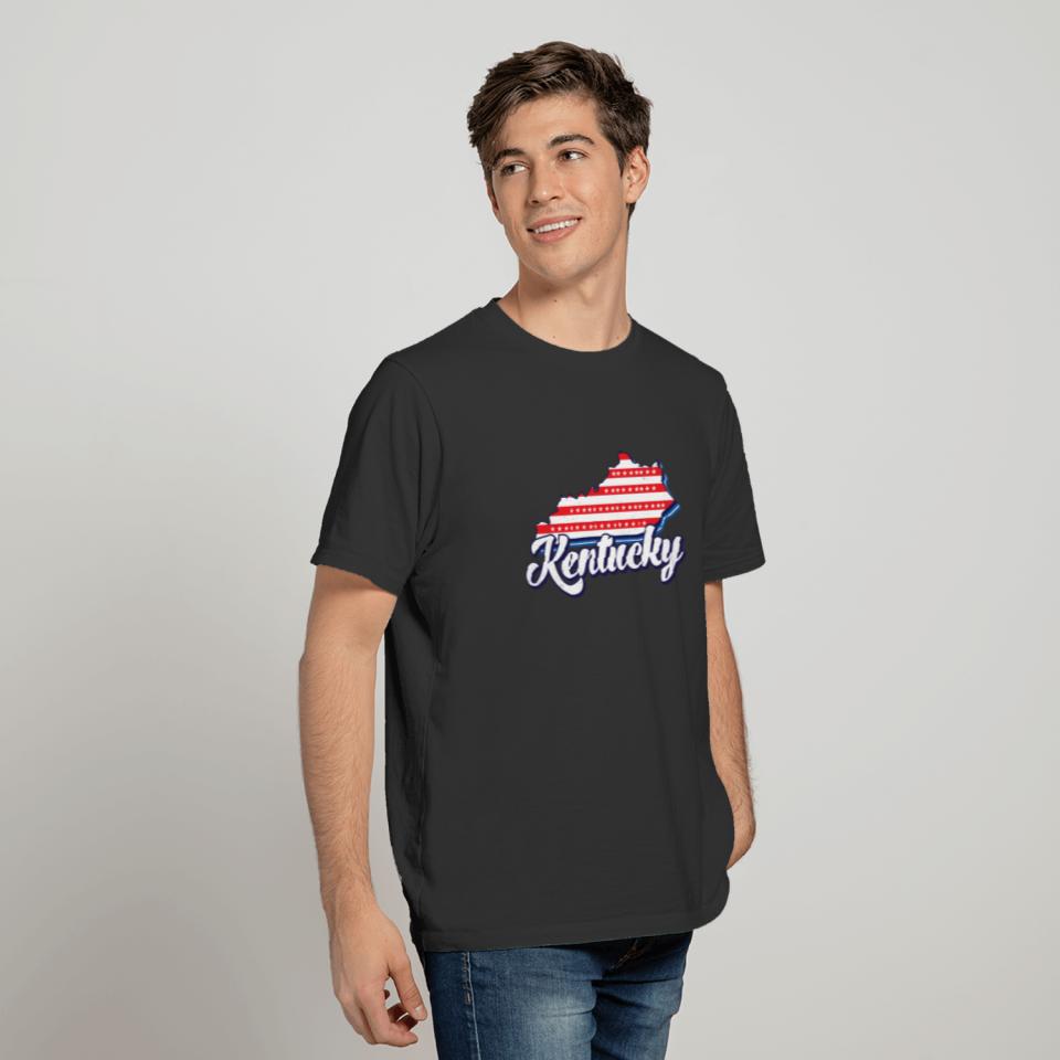Kentucky Map Outline KY 4th Of July USA Flag T-shirt