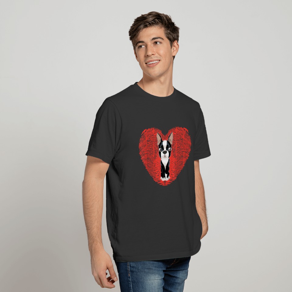 Cute Valentine Day Dog Gift Boston Terrier Heart T-shirt