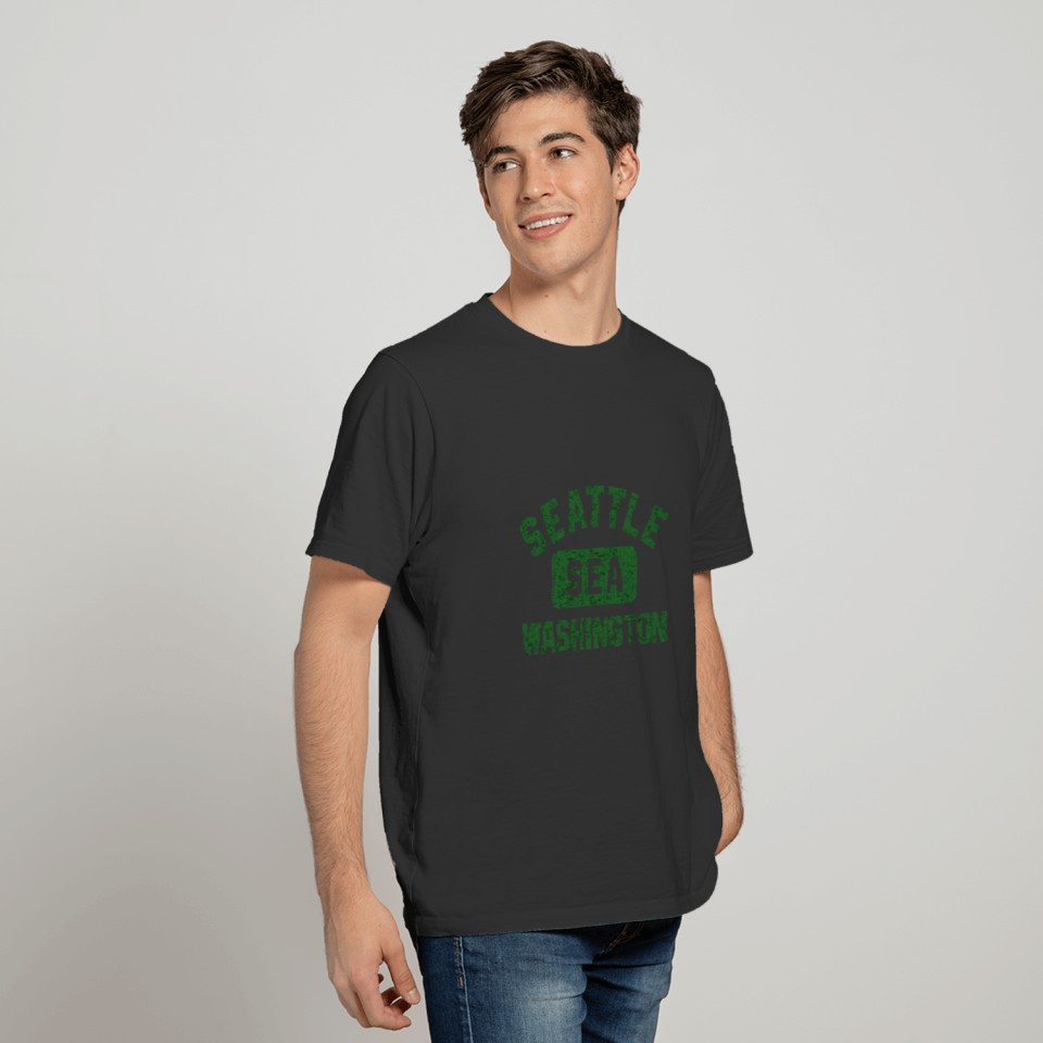 Seattle Sea Gym Style Distressed Green Print T Shirts