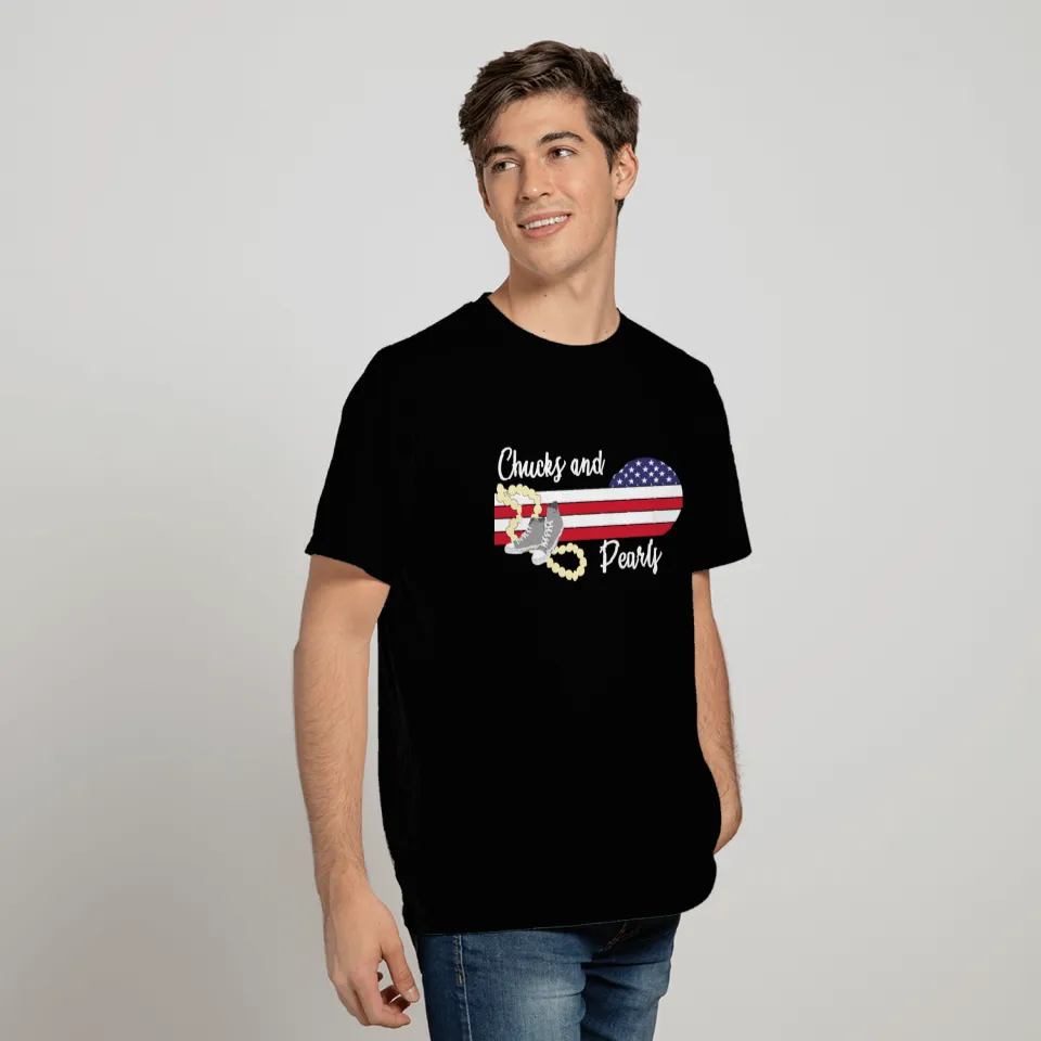 Chucks and Pearls USA Retro flag T Shirts