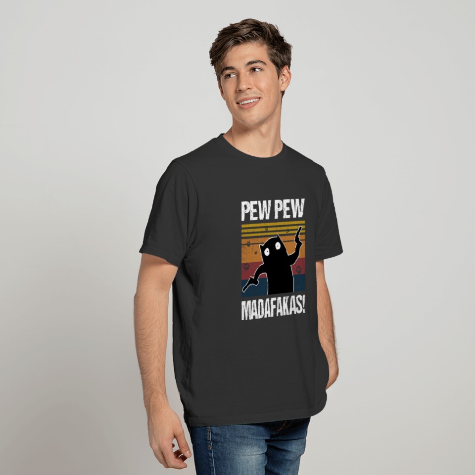Pew Black Cat Vintage Funny T shirt T-shirt